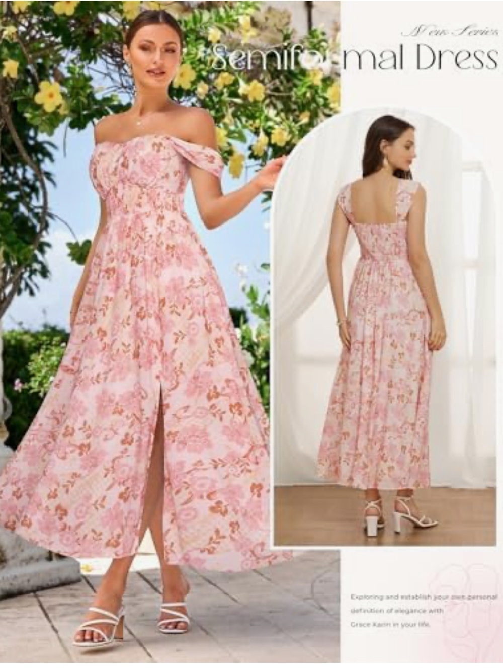 GRACE KARIN Floral Flowy A Line Maxi Off Shoulder Dress
